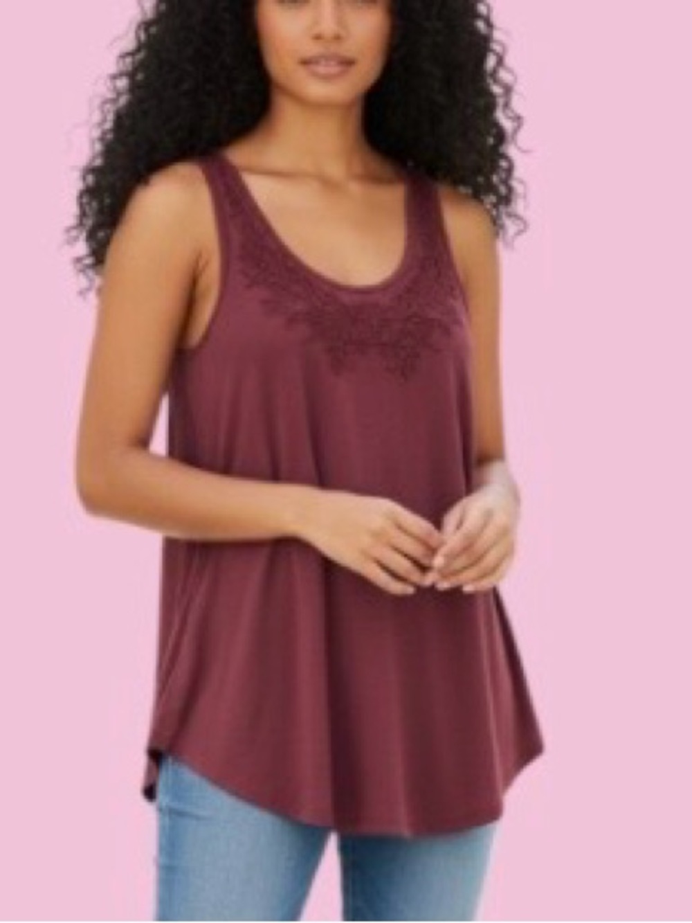 American Eagle Outfitters Embroidered Scoop Neck Tank - Plum 1977